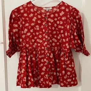 Madewell Tropical Peplum Button Up Blouse XXS